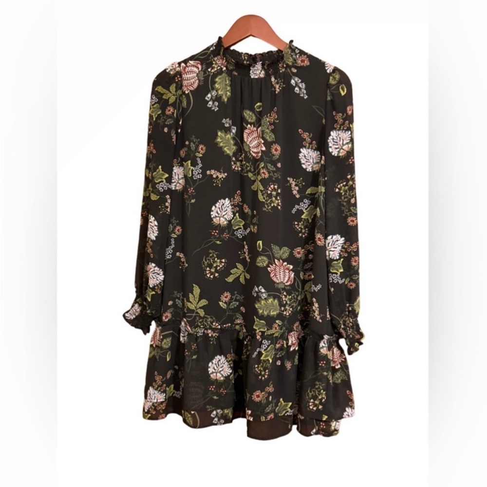 LOFT Floral Smocked Mock Neck Long Sleeve Ruffle Hem Dress - Size XS